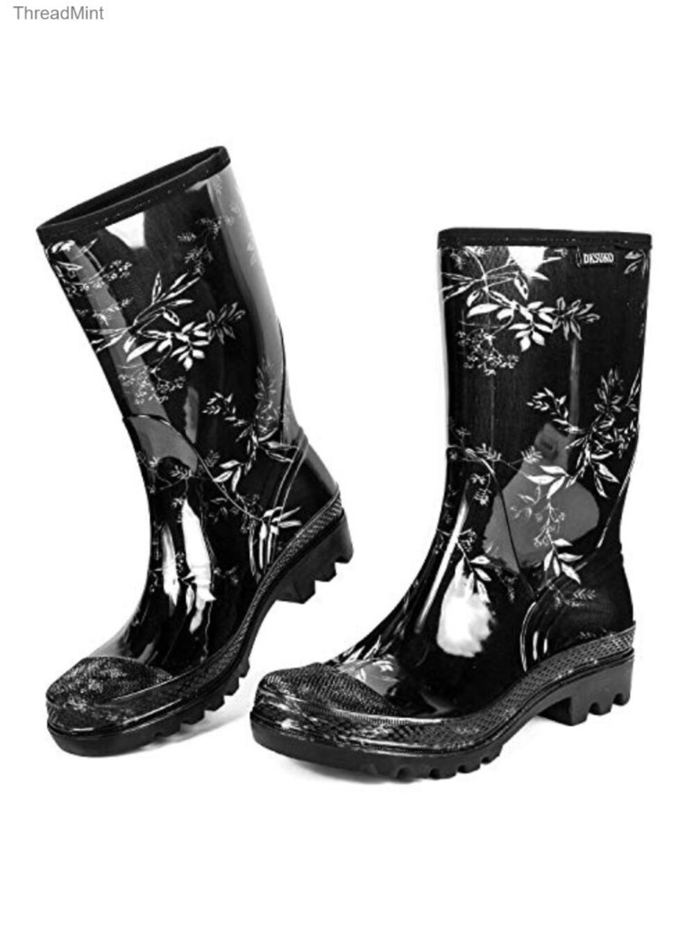 Women's Waterproof Mid Calf Rain Boots Pull-On Rubber Garden Shoes